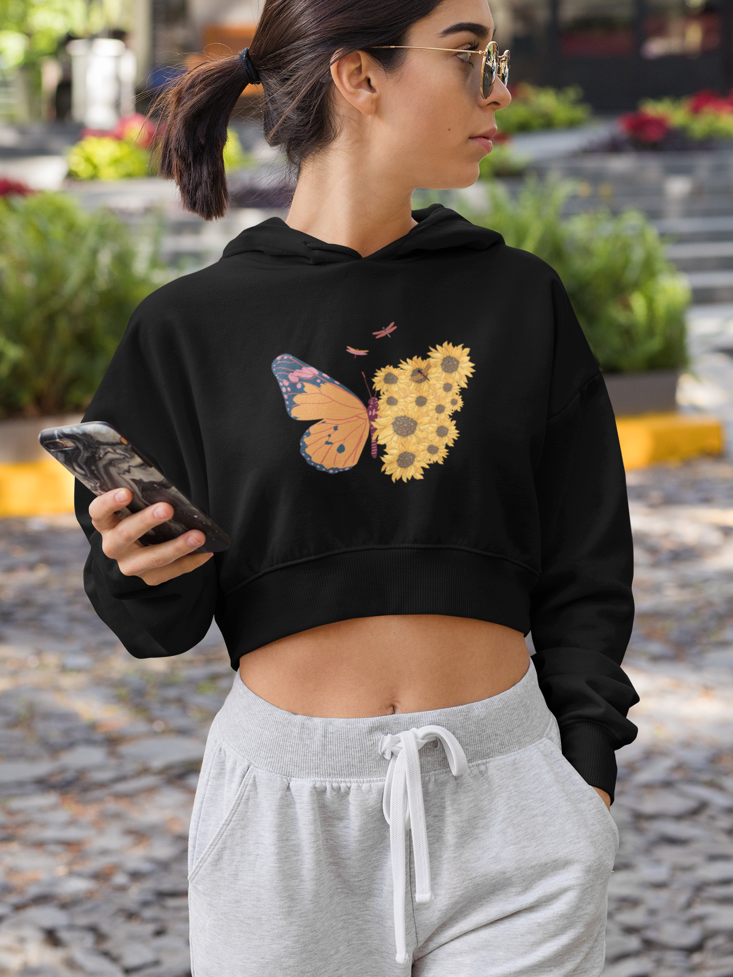 Women Crop Hoodies Butterfly