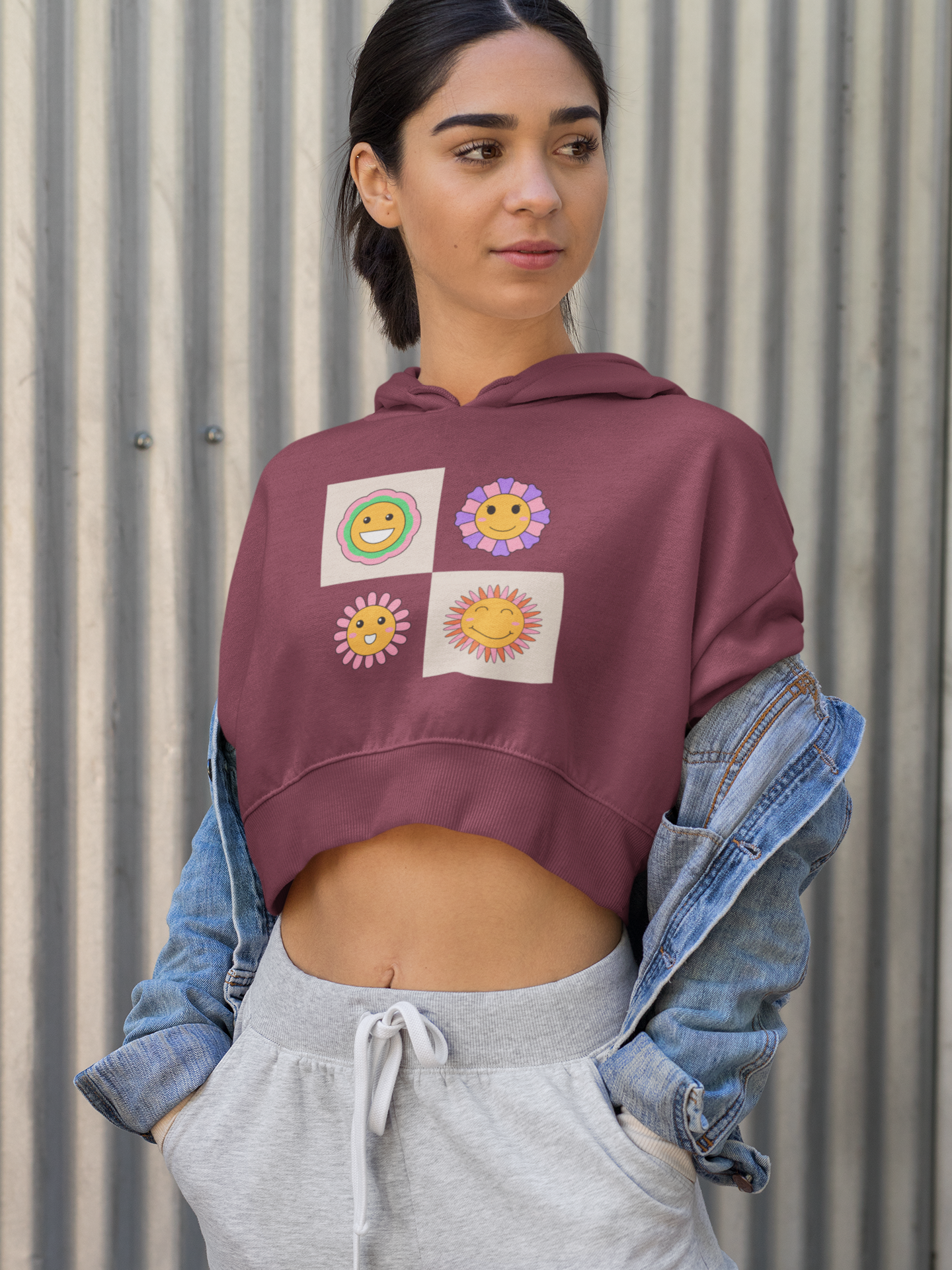 Women Crop Hoodies Happy